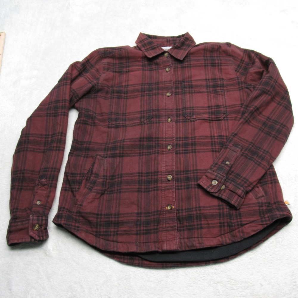Carhartt Shirt Womens Small Purple Rugged Flex Flannel Fleece Lined Button Up - Picture 2 of 14